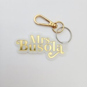 Custom White Acrylic Keychain – Gold Mirror Finish