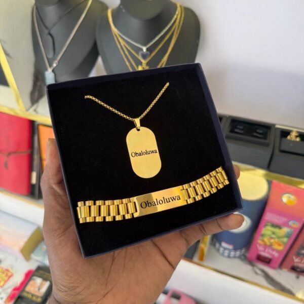 Engraved Necklace and Bracelet Gift Set - Gold