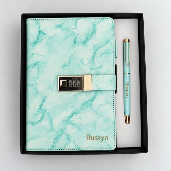 Green Personalised Password Journal Lock and Engraved Pen