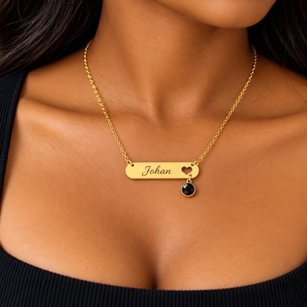 Personalized Gold Name Necklace with Heart and Stone Pendant